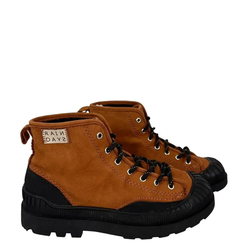 Zara Boots Rain Days Leather Rubber Lug Boot High Tops Size EU 34 US 4 Rare HTF